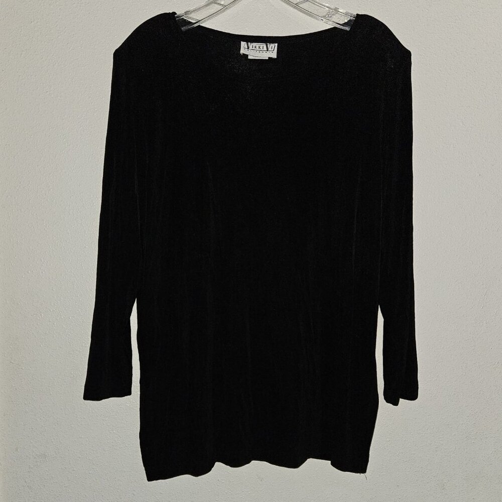 Vikki Vi Solid Black Shirt Slinky Acetate Size 1X Long Sleeves Traveler